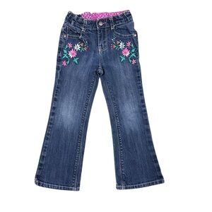 Oshkosh Genuine Kids Blue Embroidered Floral Denim Jeans Girls 4T Toddler